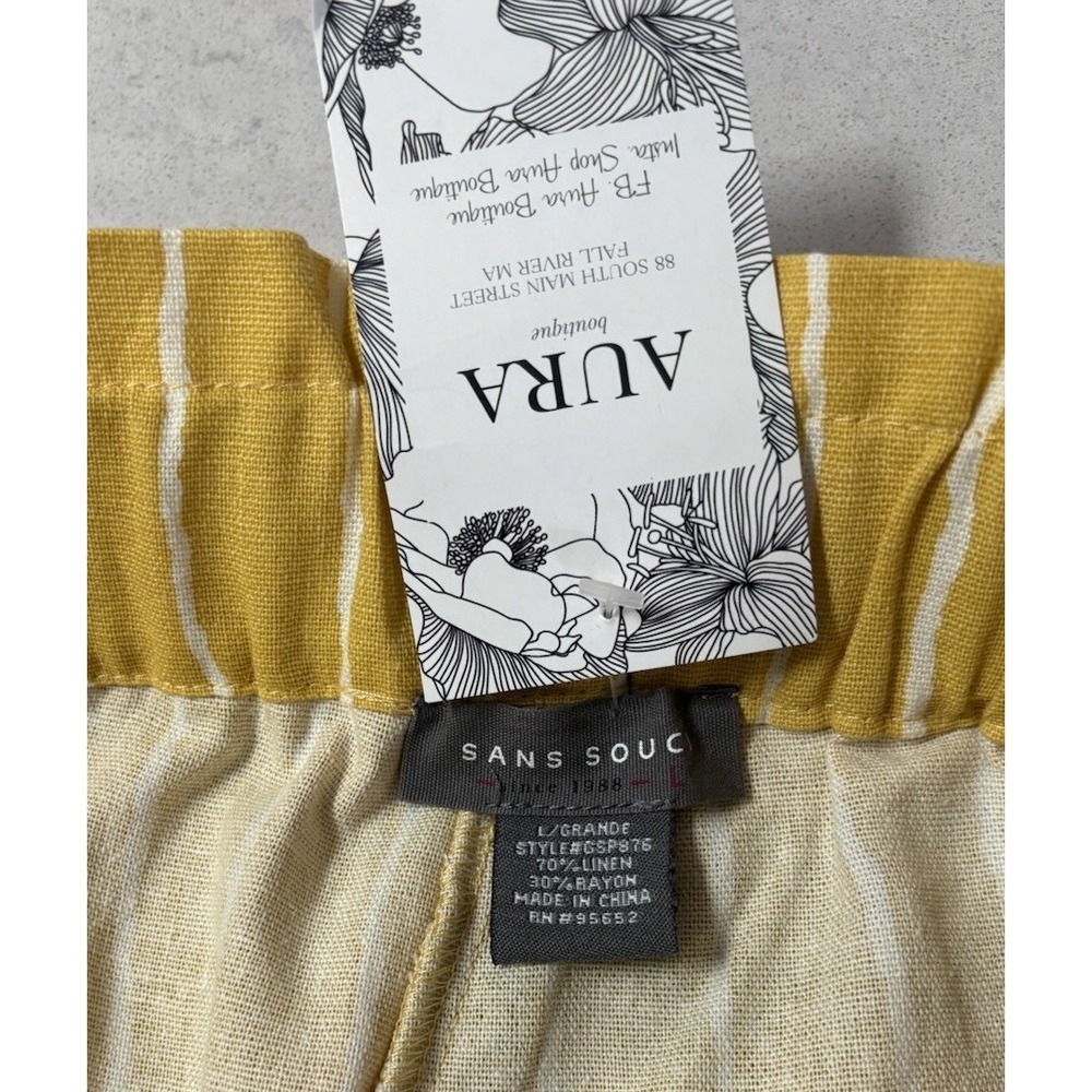 NWT Sans Souci Yellow White Striped Linen Blend Paperbag Shorts Size Large LG - Picture 5 of 13